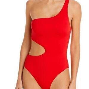 Aqua Red One Shoulder Cut Out One Piece Swimsuit Sz XL NWT